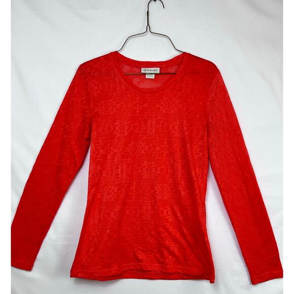 Ariat Women's Size Med Orange Burnout Long Sleeve Pullover Lightweight Shirt - Picture 1 of 6